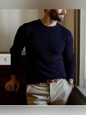 LEDBURY The Navy‎ Walden Thermal Crew Sweater XL Merino Wool Waffle Knit Classic
